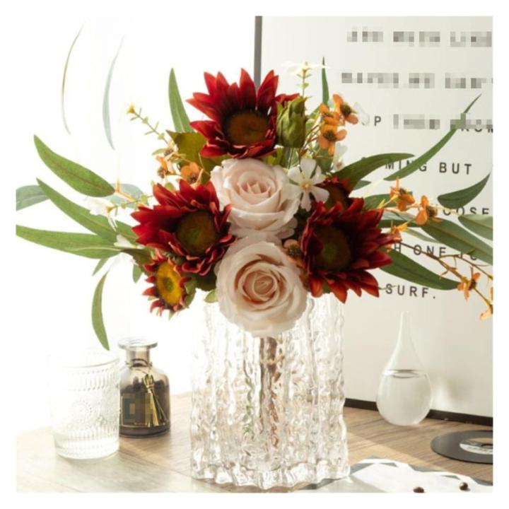 Kunstblumen Nordic Light Luxus-Kunstblumen in moderner Glasflasche – Elegante Blumendekoration, 14,5 x 40 cm für das Wohnzimmer für jeden Anlass
