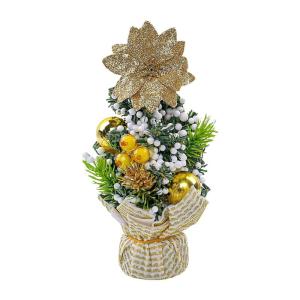 20 cm kleine kerstboom, kunsttafelkerstboom, miniatuurdennenboom met rode strikballen en bessen, tafelblad dennenboom voor kerstdecoratie
