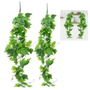 Hangende , 2 stuks, eucalyptus-bladeren, hangend, onderhoudsvrije plastic hangplanten, namaakklimplanten voor muur, keuken, hangmand, decoratie (100 cm)