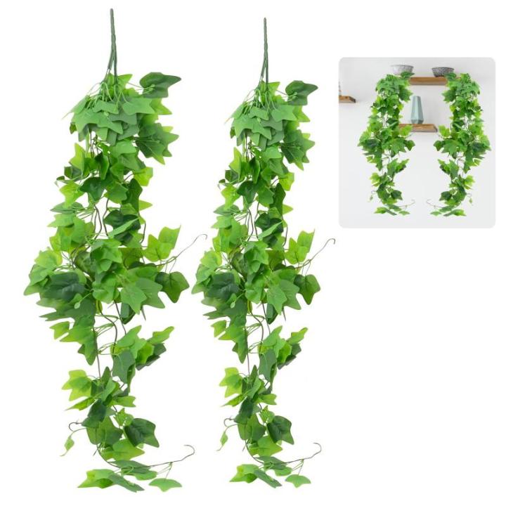 Hangende , 2 stuks, eucalyptus-bladeren, hangend, onderhoudsvrije plastic hangplanten, namaakklimplanten voor muur, keuken, hangmand, decoratie (100 cm)