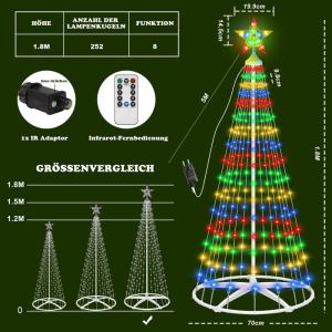 Kerstboom, metaal, grote kegelvorm, 252 leds, lichtboom, 8 modi, timer, waterdicht, kerstverlichting, buitenverlichting, kerstverlichting voor tuin, balkon, kerstdecoratie buiten, 