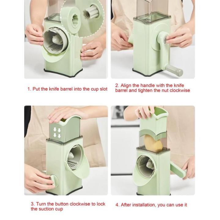 Rotary Cheese Grater Shredder - Kitchen Manual Speed Slicer mit Griff Starke Saugbasis für Kartoffel, Karotte, Gemüse, Nüsse, Zucchini,C