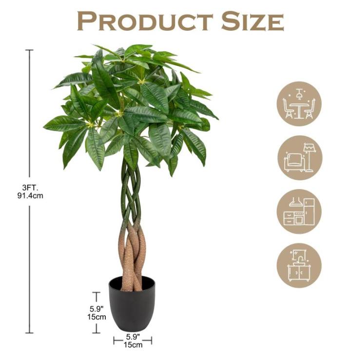 90 cm grote Pachira Aquatica gelukskastanie bonsai in pot, kunstplant als echte kamerplant, decoratieve plant, kunstboom voor kantoor, eetkamer, woonkamer decoratie