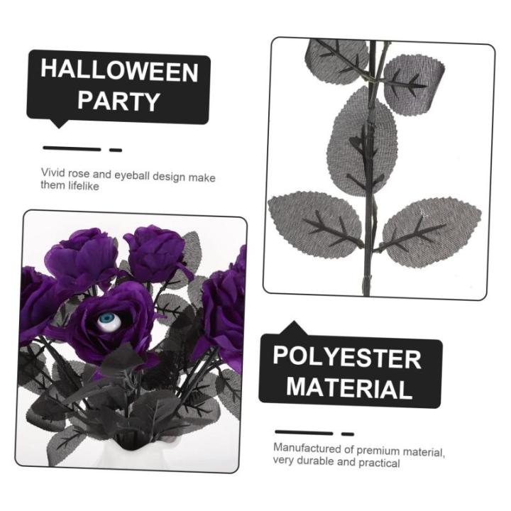 8St Augenblumenarrangement Dekor Seidenstrauß aus schwarzen Rosen Verzierungen Halloween Party Halloween Scherzartikel kunstpflanze emulierte Rose Halloween-Rose Polyester Lavende
