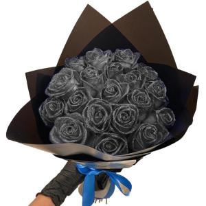 Glitter-rozenboeket, kunstrozenboeket, doe-het-zelf boeket, glanzend, kunstrozenboeket, liefdescadeau, rozengrans, doe-het-zelf boeket cadeaus voor Valentijnsdag (zwart, 20 stuks)