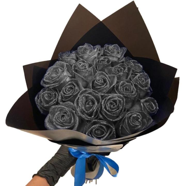 Glitter-rozenboeket, kunstrozenboeket, doe-het-zelf boeket, glanzend, kunstrozenboeket, liefdescadeau, rozengrans, doe-het-zelf boeket cadeaus voor Valentijnsdag (zwart, 20 stuks)