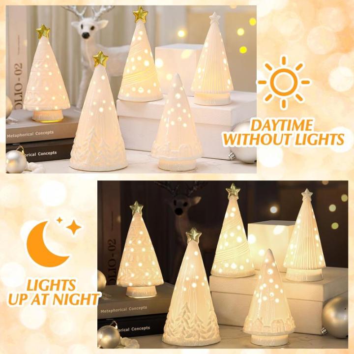 8 Stück Weihnachtsbäume aus Keramik Mini Weihnachten Tanne Figuren Porzellan Winter Deko Tannenbäume für Vintage Tisch Schreibtisch Schrank Kommode Wohnzimmer Schlafzimmer (Bel
