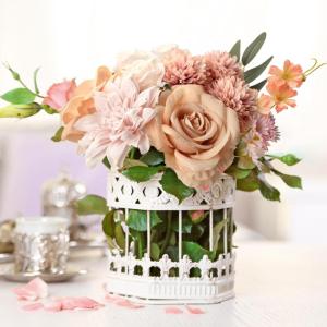 Gemischte Kunstblumen, Verschiedene Künstliche Seidenblumen mit Dahlien Rosen mit Stiel für DIY Basteln Hochzeitssträuße, Tafelaufsätze, Kuchenblumen, Arrangements, Party Heim