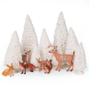 14 stuks mini-figuren, kerstboom, kunstornament, miniatuur, dennenboom, hert, haas, vos, eekhoorn, rendier, kleine kerstfiguren, kerstversiering om te knutselen, Xmas