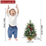 2 x kerstboom met decoratieve lichtketting 30 LED warm wit batterij, 60 cm mini kunstkerstboom met sneeuw, dennenappels en taxbessen, tafelkerstboom, kerstdecoratie, materiaal PE