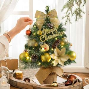 Kleiner Weihnachtsbaum mit Beleuchtung Mini Weihnachtsbaum Klein Geschmückt LED Tisch Tannenbaum Künstlich Klein mit Lichterkette Weihnachtsbäume mit Weihnachtsdeko DIY Tischdek