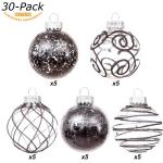 60 mm/2,36 inch onbreekbare doorzichtige plastic kerstbal ornamenten set met glitterschilderij, transparant, doorkijkend, kristallen ballen, kerstboomdecoraties (30 tellingen, zwar