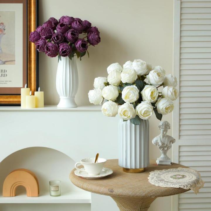 10 stuks witte kunstrozen, 50 cm, lang, enkele roos, kunstbloem, zijden bloesem, roos, realistische bloem voor tafel, kantoor, feest, bruiloft, woondecoratie (wit, 10 stuks)