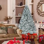 Kunstkerstboom, 180 cm, met metalen standaard en 995 takken, diameter 95 cm, moeilijk ontvlambaar, pvc-kerstboom met vlokken, sneeuweffect en snel op te zetten inklapsysteem
