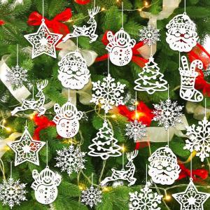 Kerstboomdecoratie Sprankelende sneeuwvlokornamenten, 42 stuks hangende kerstsneeuwvlokdecoraties met touwtje glitter kerstboomornamenten voor wintervakantie kerstversiering binnen