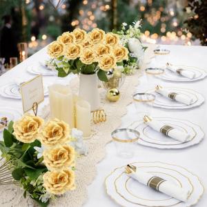 30 stuks kunstrozen, bloemkoppen, kunstbloemen, rozenkoppen, stoffen rozen, decoratieve bloemen, knutselen, tafeldecoratie, bruiloft, doop, communie, bloementoepassingen (goud)