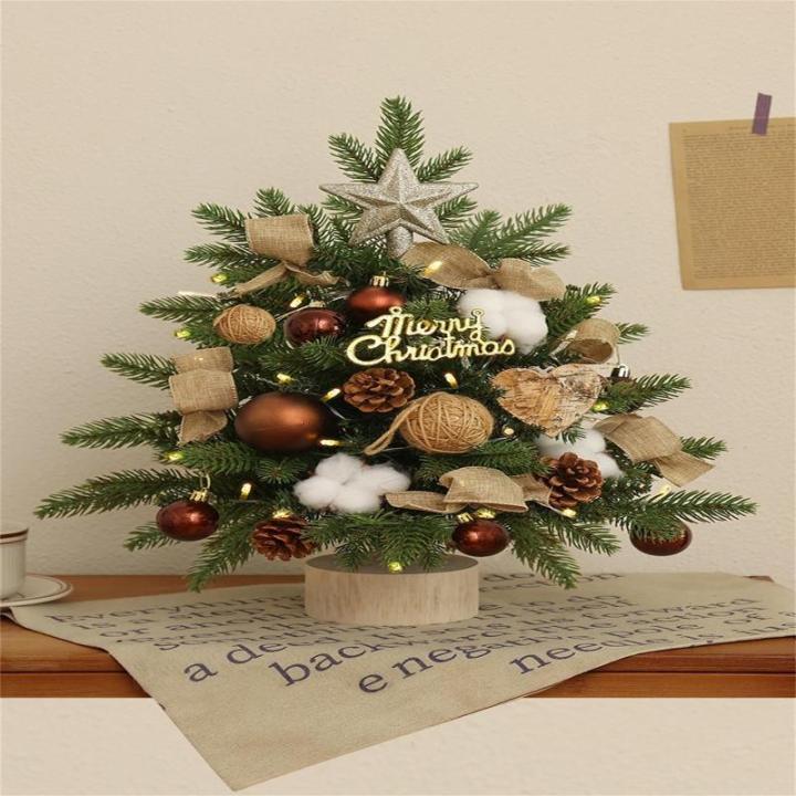 Mini Weihnachtsbaum, Weihnachtsbaumschmuck, Weihnachtsbaum Klein Beleuchtet, mit Weihnachtsschmuck und Holzsockel für Weihnachtsurlaub Party Home Office Decor (Rosa Set,45 cm)