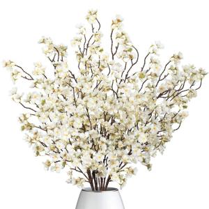 4 stuks kunstkersenbloesemtakken, witte perzikbloemen, 100 cm, kunstbloemen, bulk, lente, zijden bloemen, planten, bundel, lange stelen voor bruiloft, feest, tafel, vaas, decoratie