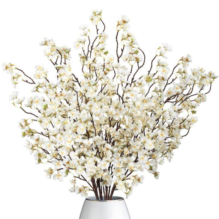 4 stuks kunstkersenbloesemtakken, witte perzikbloemen, 100 cm, kunstbloemen, bulk, lente, zijden bloemen, planten, bundel, lange stelen voor bruiloft, feest, tafel, vaas, decoratie