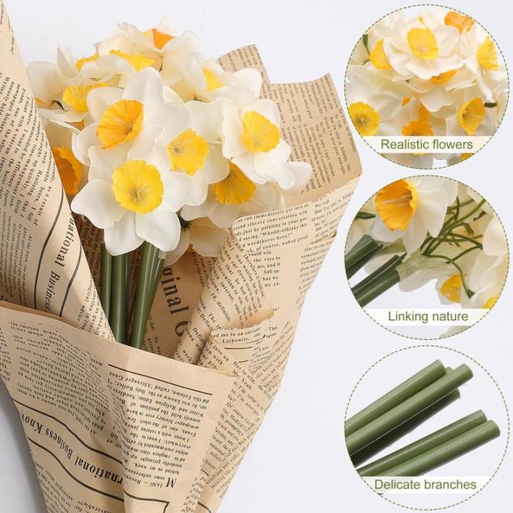 6 stuks kunstmatige narcissen, nep zijden bloemen nep narcissen herfst voor balkon tuin huis woonkamer doe-het-zelf bloemstuk