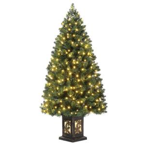 Kunstkerstboom, 145 cm, met 300 verlichting, 8 modi, warm wit, verlichte kerstboom met retro verlichte pot, kerstdecoratie voor familiebijeenkomsten, kantoor en hal