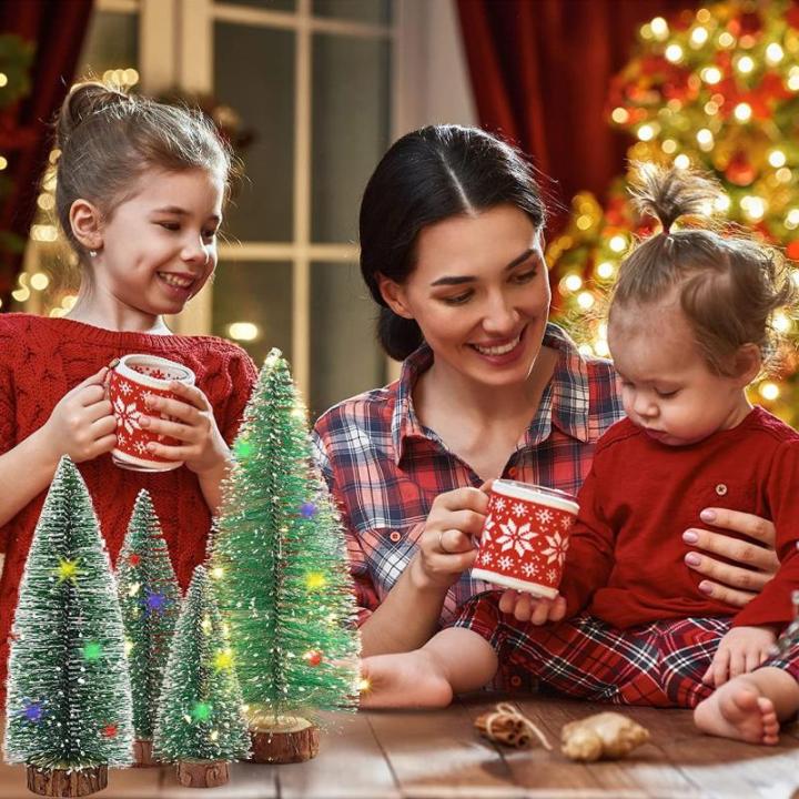 Kunstmatige mini-kerst, een set van 5 stuks miniatuur sisal matte kerst flessenborstel voor Kerstmis thuis tafelblad decor (groen)