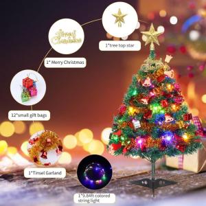 24"/60cm Tafelblad Kerstboom, Kunstmatige Mini Kerstboom Met LED String Lights & Ornamenten (Kerstboom)
