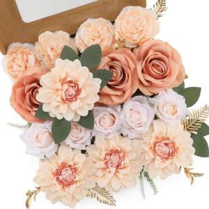 Künstliche Blumen, künstliche Rosen, Dahlie mit Stielen für selbstgemachte Hochzeit, Brautsträuße, Babyparty, Blumenarrangement, Tischdekoration, Heimdekoration (Hautfarbe)