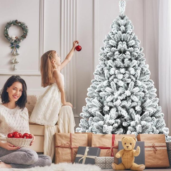 9FT beflockter künstlicher Weihnachtsbaum mit 1910 Zweigspitzen, einfache Montage, Stabiler Metallständer für Zuhause, Büro, Partydekoration, Keine Lichter (1200TF-MX)