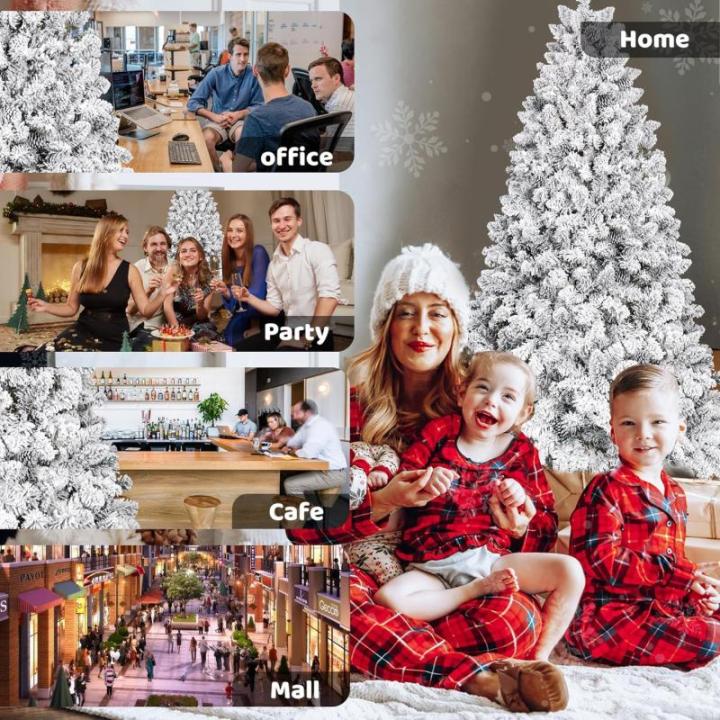 Vija Kunstkerstboom, versierde kerstboom, gevlokte look met standaard, buigbare 995 pvc-takken, moeilijk ontvlambaar, opvouwbare kerstboom, dennenboom, 180 cm
