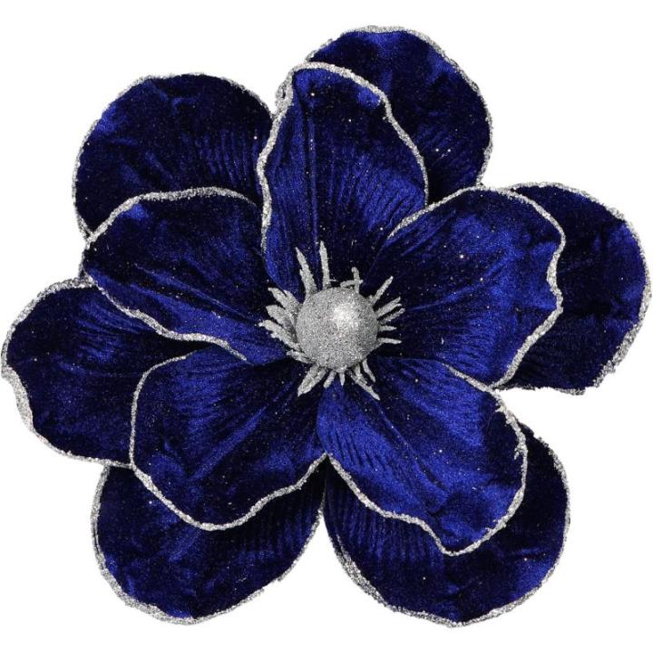 große Glitzer-Weihnachtsblumen, 6 Stück, künstliche Magnolien-Blumen, Samt, gefaltet, Weihnachtsbaum, Blumen, Dekorationen, Weihnachtsbaum, Neujahr Home Ornamente (Blau)