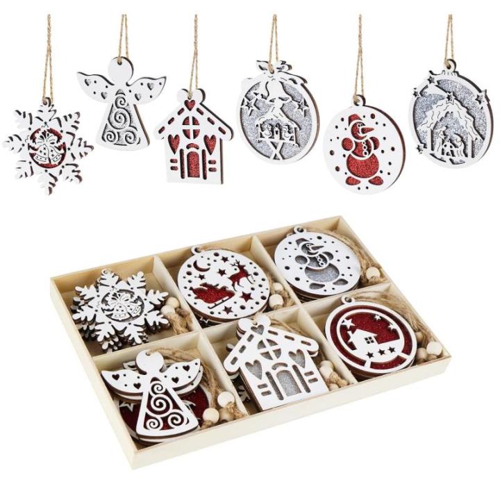 18er Christbaumschmuck aus Holz,Weihnachtsbaumschmuck Deko Holz 9 Designs Weihnachtsbaum Anhänger mit Hanfseilen und Beweglichen Holzperlen,Holzanhänger zum Basteln Rentier Weihn