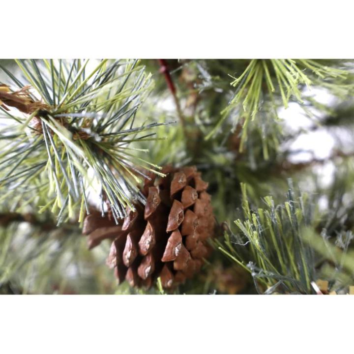 Kunstkerstboom Zelf-assemblerende versierd met gebloemde den met dennenappels en rode bessen Extra gevulde spar 150-210cm met metalen steun (Groen Gebloemd, 210cm 768Tips)