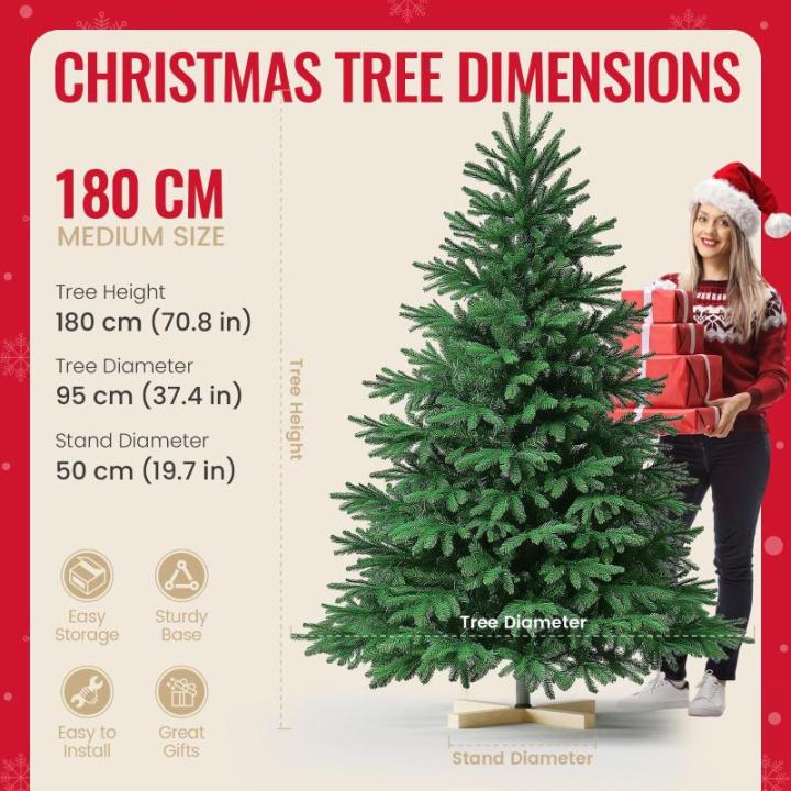 Kuro sagol Künstlicher Weihnachtsbaum Tannenbaum 180cm, Ø 95cm, 950 Spitzen, schwer entflammbar, realistischer Christbaum Tanne mit Ständer