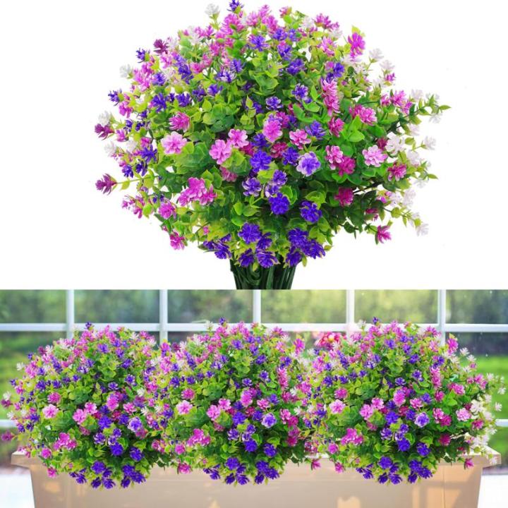 voor buiten, uv-bestendig, kunstplanten, bloemen in grote hoeveelheden voor het ophangen van plantenbakken, buiten, veranda, vaas, thuis, raamdecoratie, 6 bundels