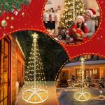 Kerstboom, metaal, grote kegelvorm, 1,2 m, 8 verlichtingsmodi, timer, afstandsbediening voor binnen en buiten, kerstdecoratie, voor kerstdecoratie, warm wit
