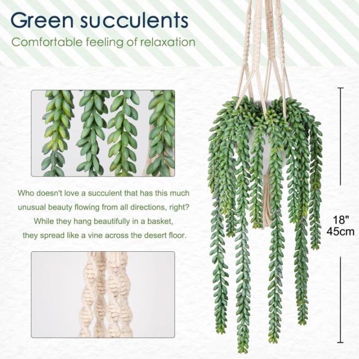 45,7 cm hangende planten kunstmatige vetplanten, hangende plant met geweven katoenen touw, decoratieve voor thuis badkamer decor