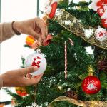, kunststof kerstboomversiering, 16 stuks, kerstboomversiering, decoratie, Kerstmis, rood-wit, kerstdecoratie, kerstboomballen met sleutelkoord