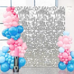 Shimmer Wall Backdrop Silver - Pailletten 24 Panels Glitter Bling Hintergrund Dekorationen 3D Wandpaneel für Party Geburtstag Hochzeit Verlobung Jahrestag Babyparty
