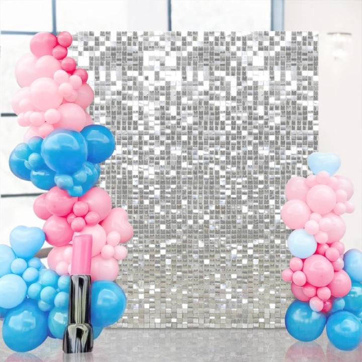 Shimmer Wall Backdrop Silver - Pailletten 24 Panels Glitter Bling Hintergrund Dekorationen 3D Wandpaneel für Party Geburtstag Hochzeit Verlobung Jahrestag Babyparty