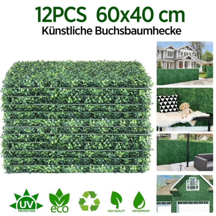 12 stuks kunstklimop voor de tuin, inkijkbescherming, 60 x 40 cm, wand met schaduwnet, kunstmatige heg, klimop, inkijkbescherming, uv-bescherming, voor balkon, tuinheggen