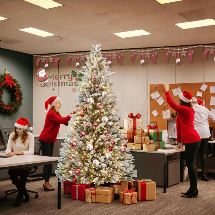 Premium Künstlicher Weihnachtsbaum mit LED und Metallständer Tannenbaum Künstlich PVC Christbaum mit Schnee-Effekt Kunstweihnachtsbaum für Weihnachten Weihnachtsdekoration (210