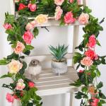 2 stuks kunstmatige rozenslinger om op te hangen aan zijden bloemen voor binnen en buiten, bruiloftswand, badkamerdecoratie (roze - 13, 13 koppen)