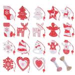 36 stuks houten kerstboomversiering, rood wit, kerst, kerstversiering, kerstversiering, kerstboomversiering, voor kerstkalender, decoratie, decoratie