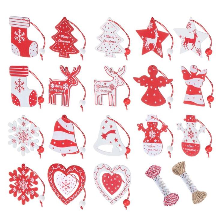 36 stuks houten kerstboomversiering, rood wit, kerst, kerstversiering, kerstversiering, kerstboomversiering, voor kerstkalender, decoratie, decoratie