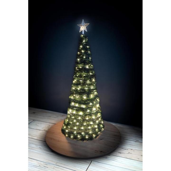 Pop-up spiraalkerstboom, 150 cm, met 120 leds en sterpunt, groen, kunstdennenboom, warm wit verlicht voor buiten en binnen, kerstdecoratie, tuinverlichting met stekker