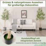 Kunstolijfboom, kunstplant 180 cm, kamerplant met cementpot, natuurlijke bladeren en 72 vruchten, kunstboom voor tuin, kantoor, thuis, , groen