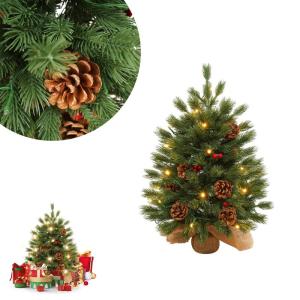 Mini-kerstboom met warmwitte verlichting, led, kleine kerstboom, kunstmatig versierd, voor kerstdecoratie, 60 cm, tafel, kerstboom, typre C-Pure PE kerstboom