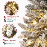 Slim Kunstkerstboom met verlichting, led-dennenboom voor kerstdecoratie, bedekt met witte sneeuw, smal model, wit, 180 cm