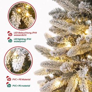 Slim Kunstkerstboom met verlichting, led-dennenboom voor kerstdecoratie, bedekt met witte sneeuw, smal model, wit, 180 cm